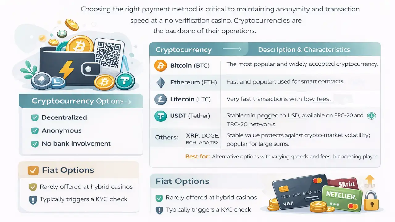 Payment Methods at no verification casino
